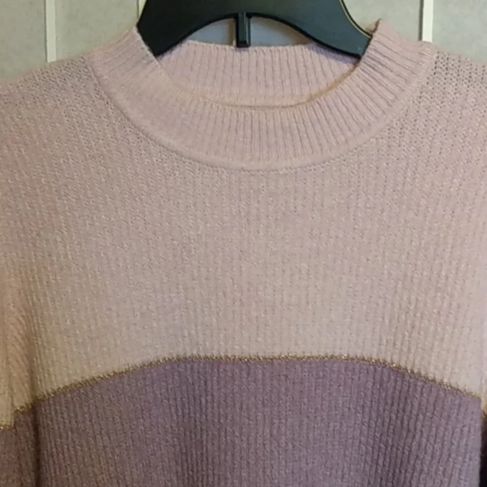 ELLE Women's Stripe Sweater Size XXL Pink Purple Burgundy‎ Sparkle